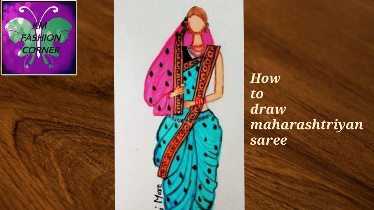 Fashion designing free class!!How to draw nauvari saree !! fashion designer drawing step by step