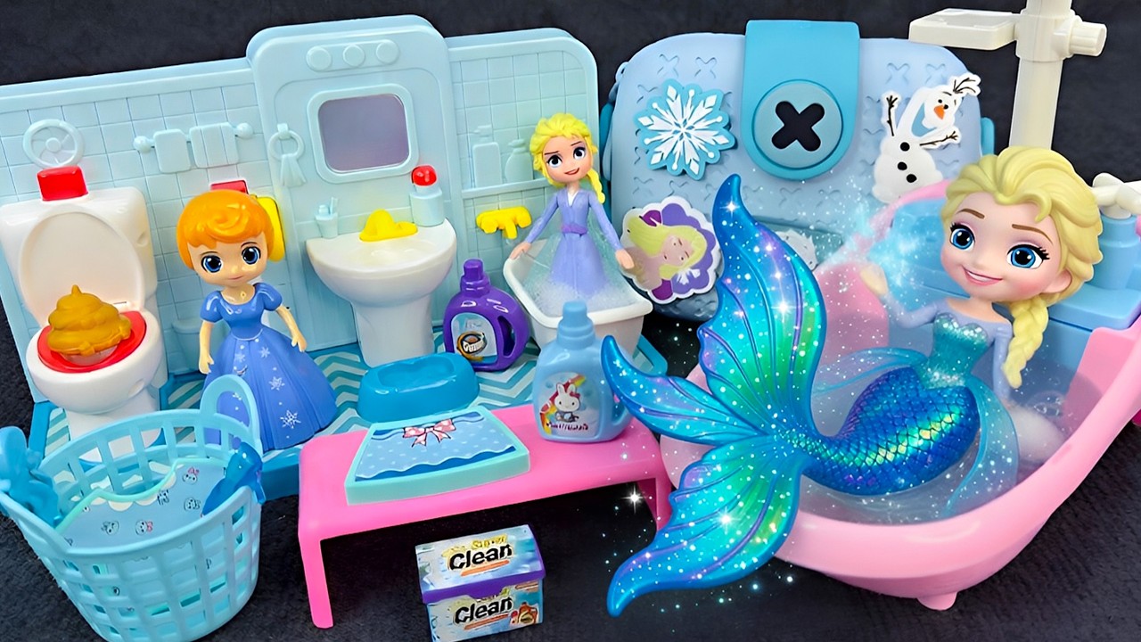 Ultimate Frozen House Playset❄️ Elsa Mermaid Bathtub & Bathroom Laundry ASMR Review Toys