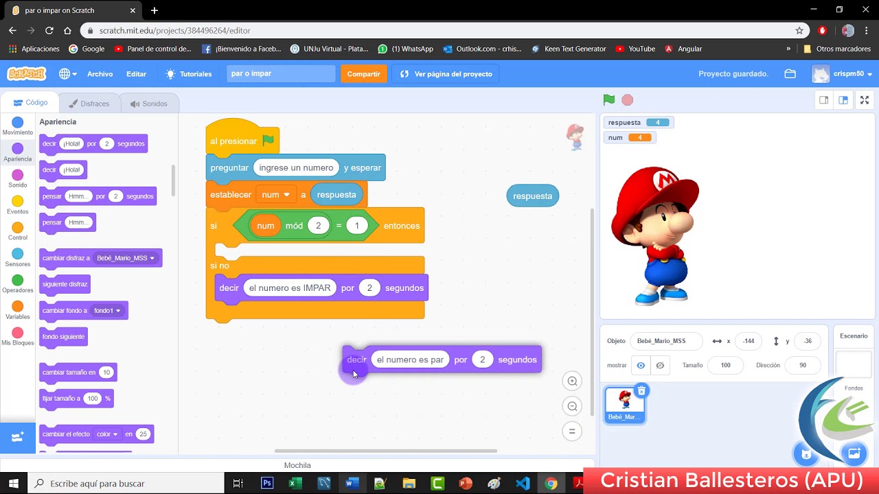 numeros pares e impares en Scratch