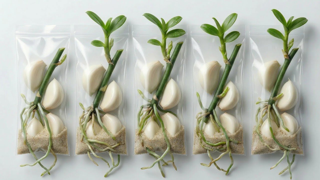 Putting garlic in a plastic bag - A new method to help orchids sprout!