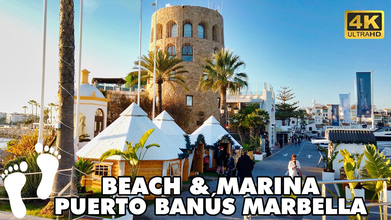 PUERTO BANÚS Marbella Beach & Marina 🚶‍ Walking Tour [4K UHD] | Costa del Sol Spain 🇪🇸