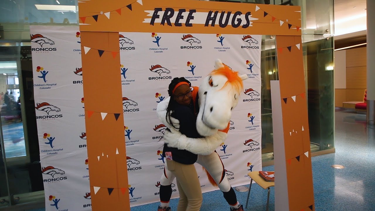 Broncos' Mascot Miles Gives Out Free Hugs