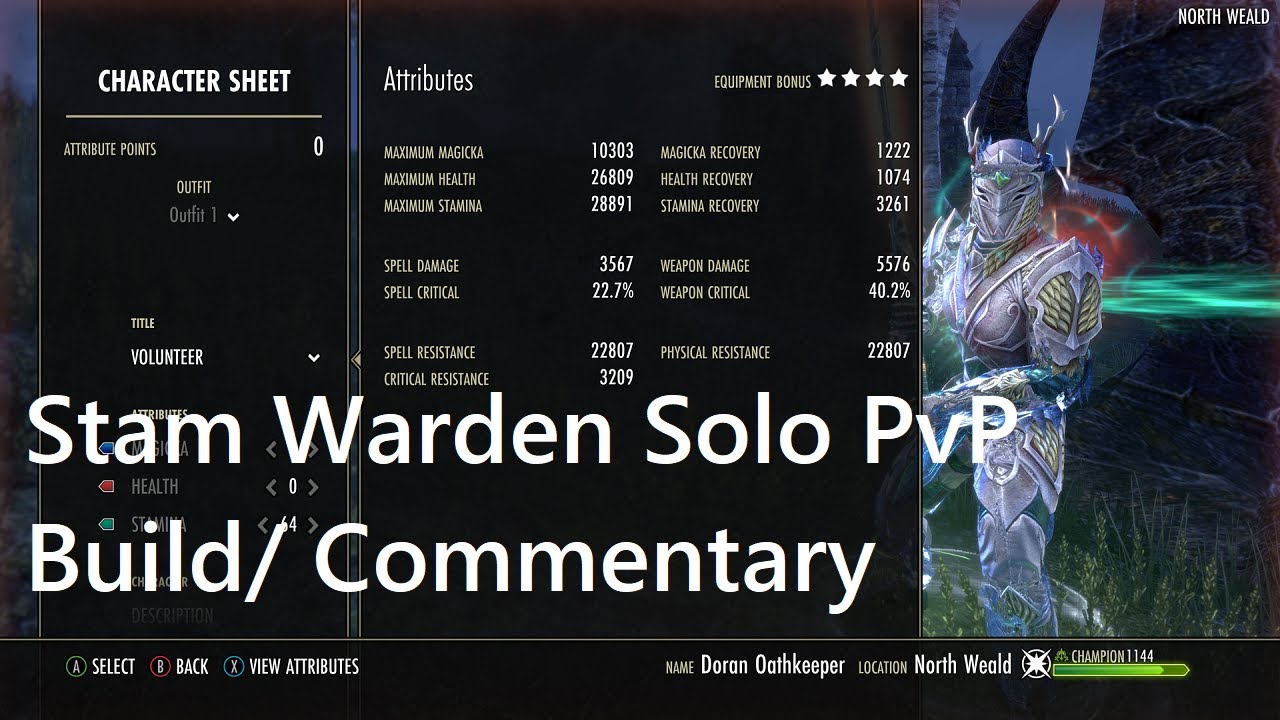 ESO Greymoor Stam Warden PvP Build and 1vX Commentary