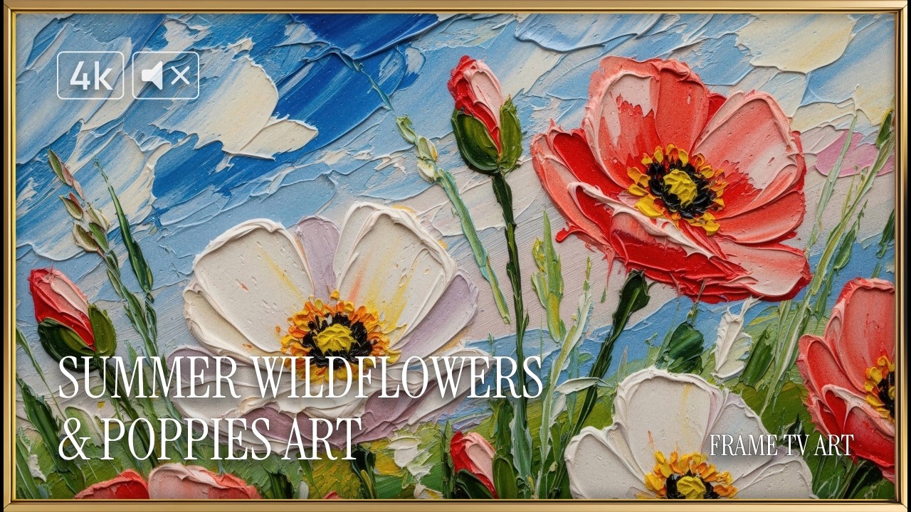 Summer Wildflowers & Poppies Art 4K | Colorful Textured Painting Frame TV Art | No Music