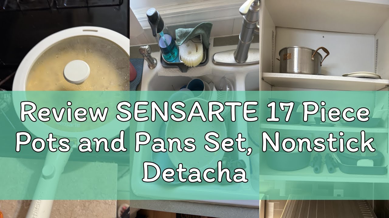 Review SENSARTE 17 Piece Pots and Pans Set, Nonstick Detachable Handle Cookware Set, Induction Kitch