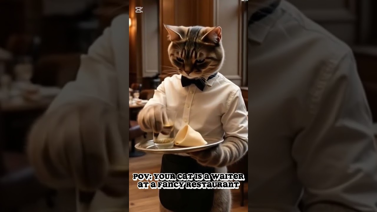 Cat is a Waiter a Fancy Restaurant #cat #catfunny #ai #funny #waiter  #restaurant