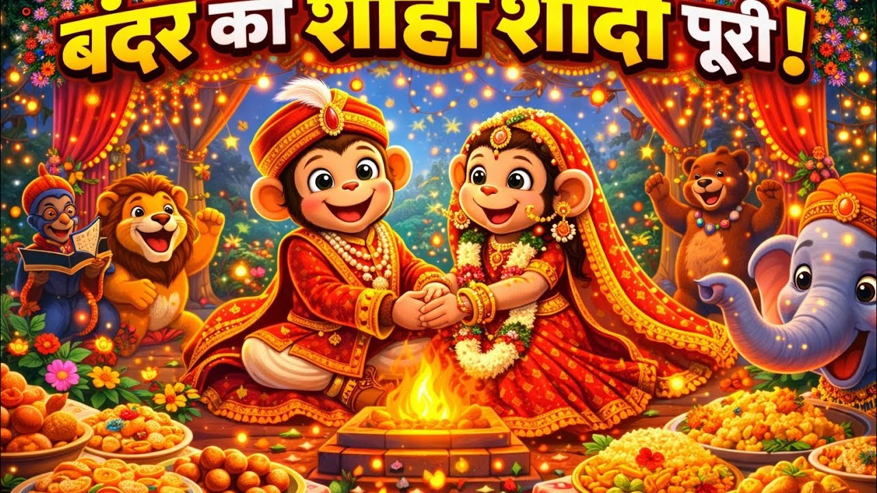 बंदर की शाही शादी पूरी 💍🐒 | जंगल में भव्य दावत | Part-4 Hindi Kids Story