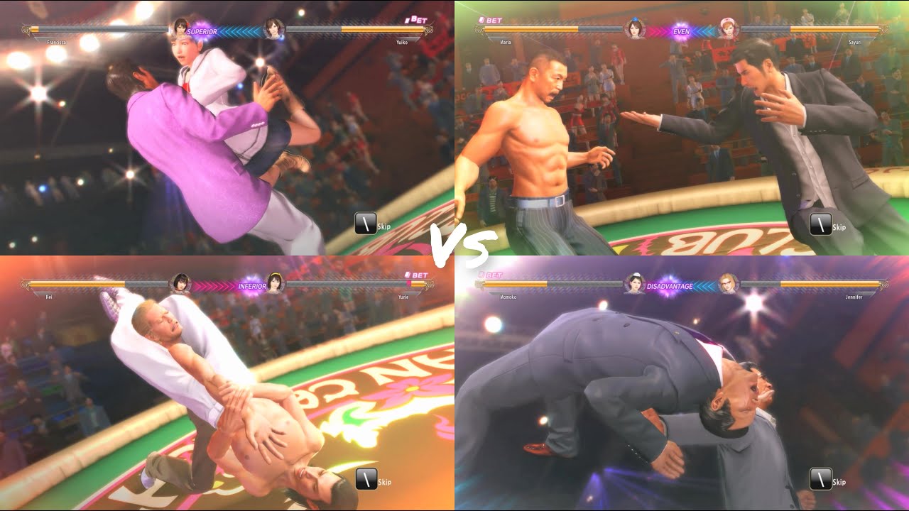 Haruka + Kiryu + Nishiki + Kashiwagi vs Awano + Shibusawa + Ryuji + Kuze Yakuza 0 Catfight Club Mods