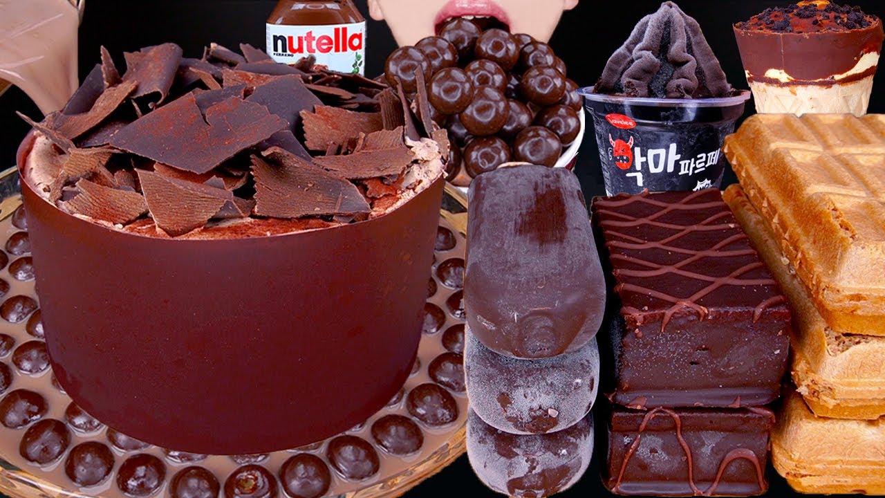 ASMR MALTESERS CHOCOLATE CAKE MAGNUM ICE CREAM NUTELLA DESSERT MUKBANG초콜릿 먹방チョコレート 咀嚼音 EATING SOUNDS