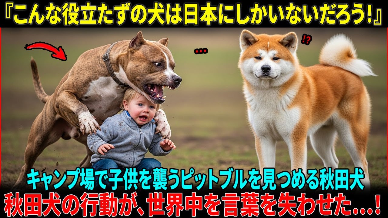 『こんな役立たずの犬は日本にしかいないだろう！』――キャンプ場で子供を襲うピットブルを見つめる秋田犬…秋田犬の行動が、世界中を言葉を失わせた…！【海外の反応】#海外の反応  #海外の感動話  #秋田犬