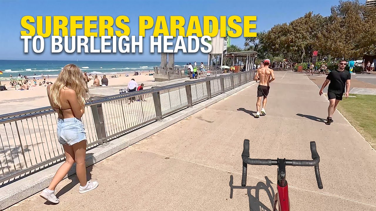 Bike Surfers Paradise to Burleigh Heads Gold Coast Australia - 4K Virtual Bike Beach Ride