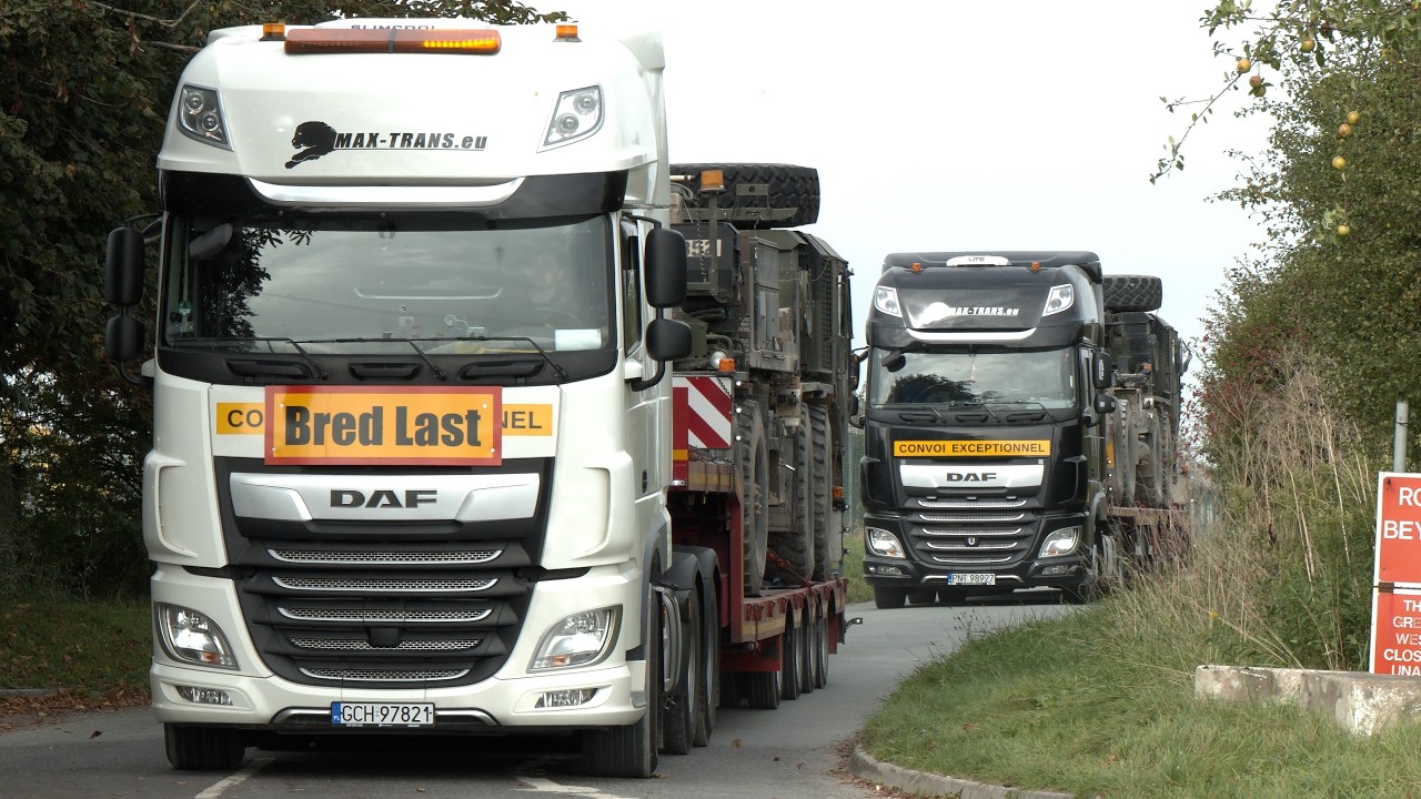 Trucks hauling US military vehicles and equipment across NATO area 🪖