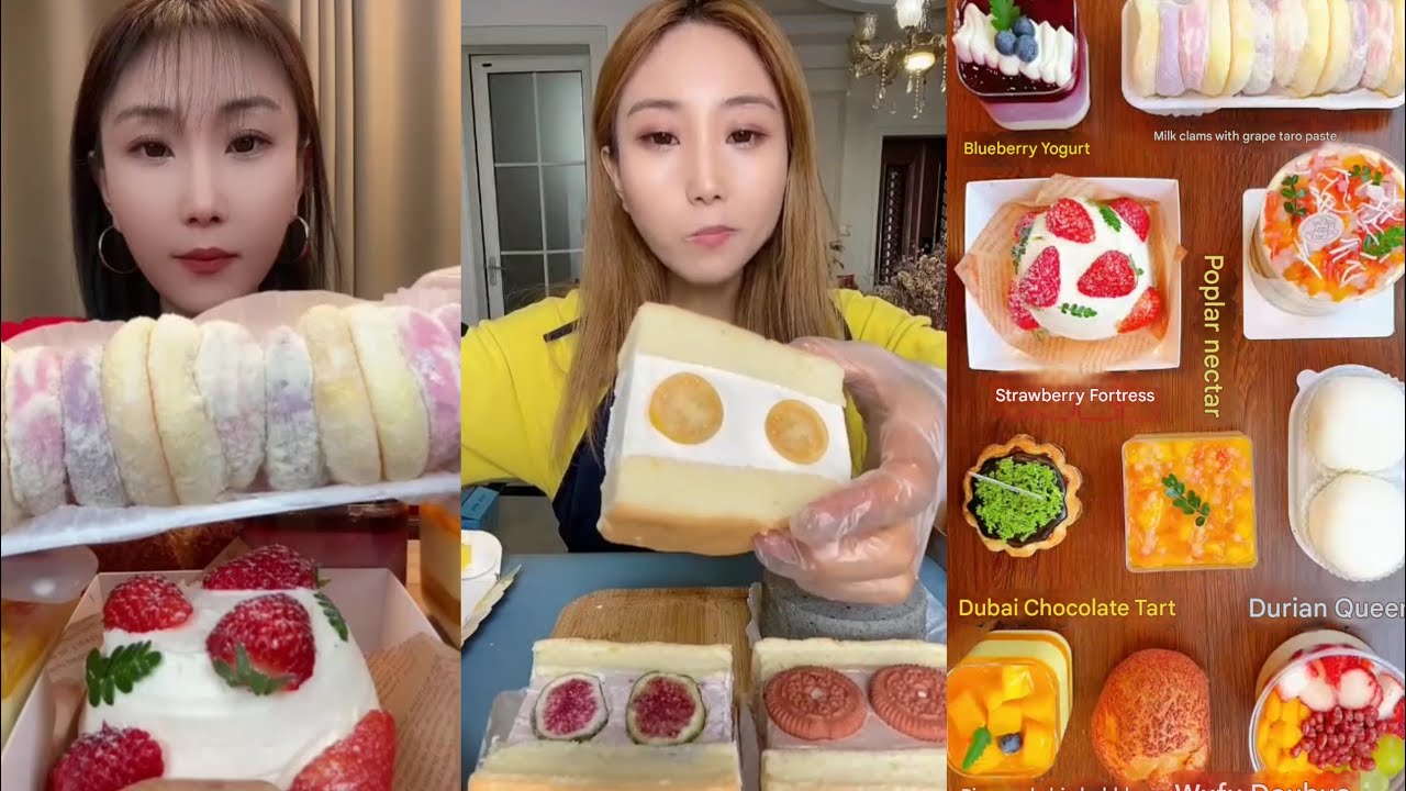 Dessert Mukbang | 🍓 Strawberry Cake,Berry Yogurt,Pineapple Cake,Mini Cake,Taro Cake