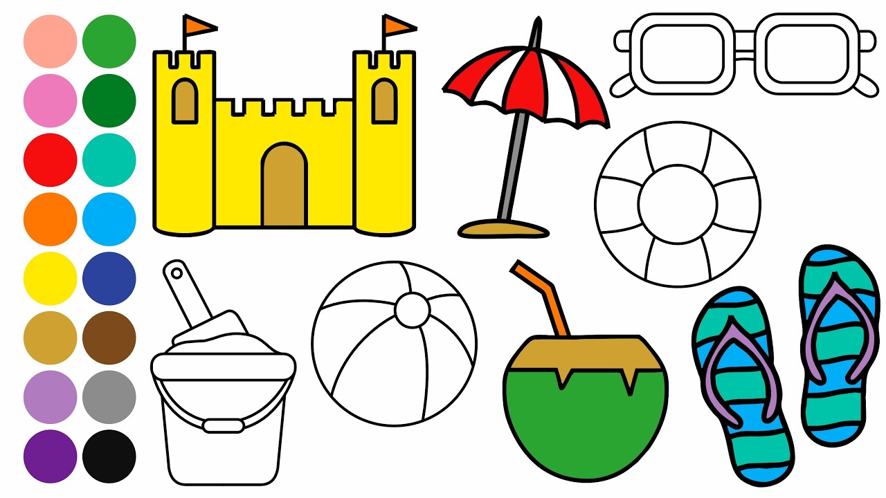 BEACH Drawing, Painting and Coloring for Kids, Toddlers | Learn How to Draw