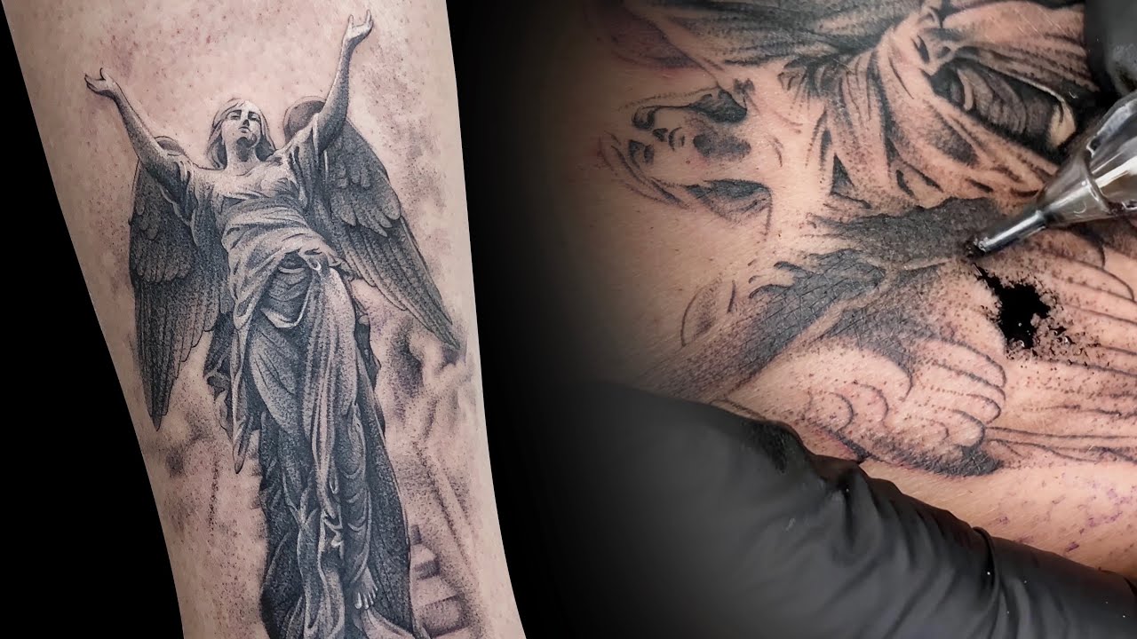 천사 타투 / 석상 타투 / 블랙앤그레이 타투 / angel tattoo / statue tattoo / black and gray tattoo