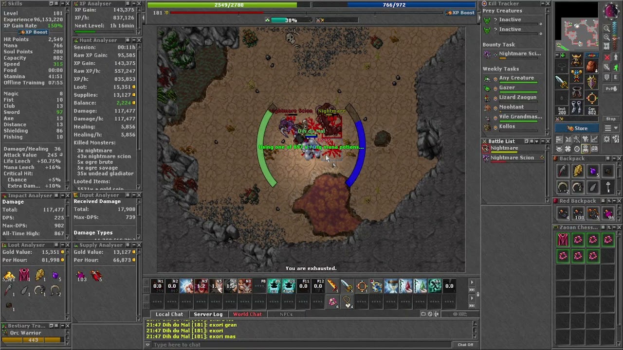 Tibia Knight do 1 ao 1000 - 13/02/26 - 181 até 182 - Bestiary Nightmare Scion e Undead Gladiator