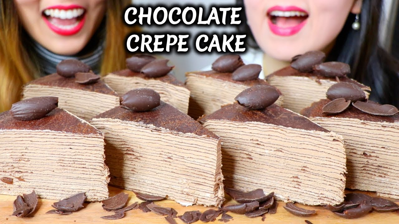 ASMR CHOCOLATE CREPE CAKE 초콜릿 크레이프 케이크 리얼사운드 먹방 緑茶 チョコレート ミル | Kim&Liz ASMR