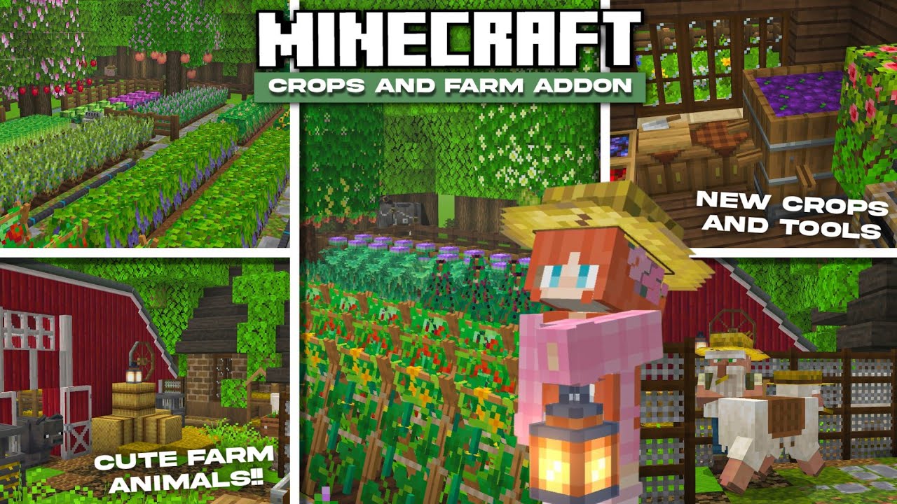 BEST Crops and  Farm Addon for Minecraft Bedrock/MCPE 1.21+ (new animals, tools, seeds etc.)