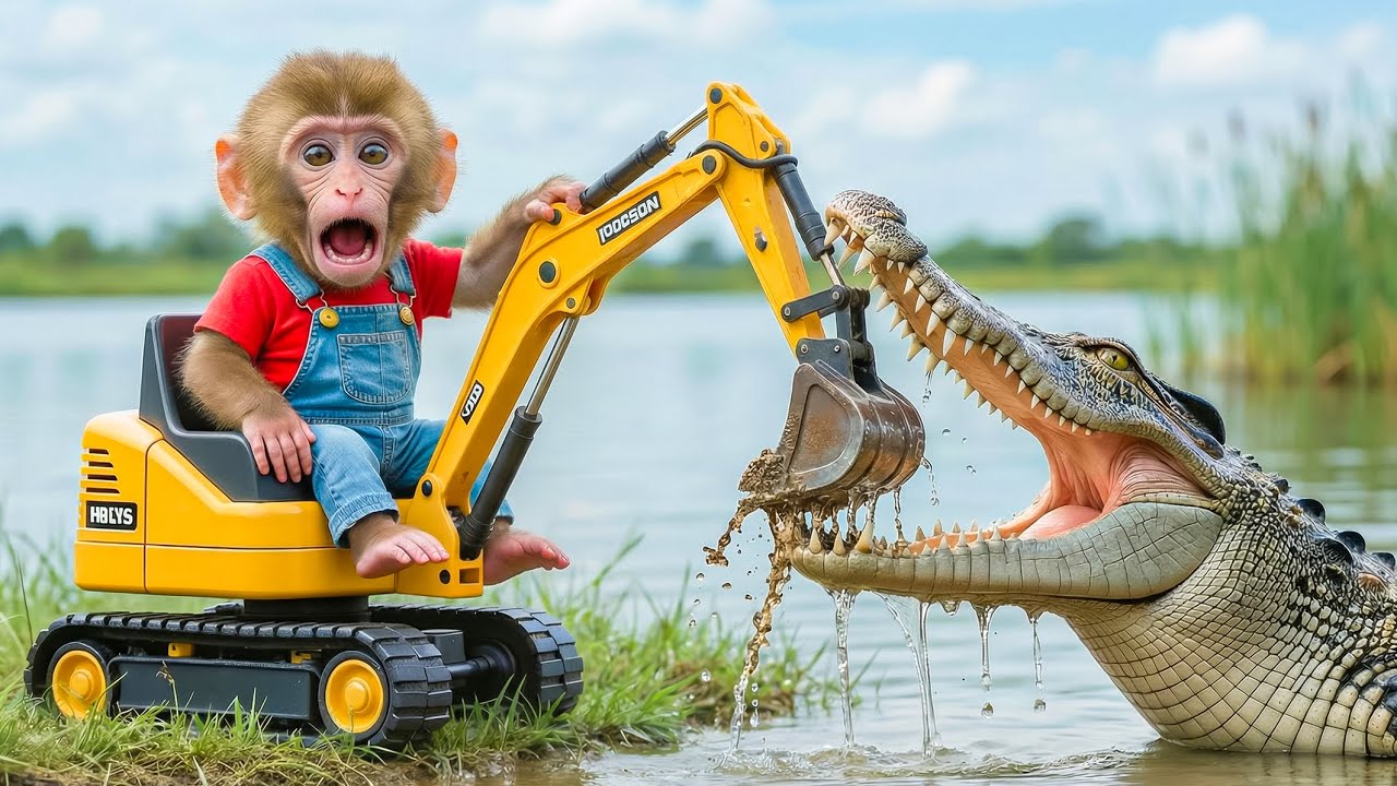 Monkey NaNa Digs a Water Channel to Save His Dragonfruit Farm&hellip; But a Ferocious Crocodile Jumps Out!