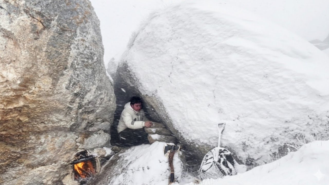 Caught in Deadly Winter blizzard/Building a warm & cozy bushcraft shelter in snowstorm/I survived