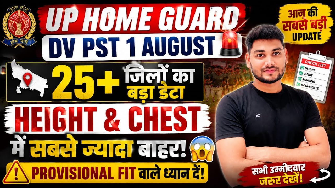 UP Home Guard DV PST 1 August 2026 | 25+ जिलों का डेटा  | Height & Chest में सबसे ज्यादा बाहर