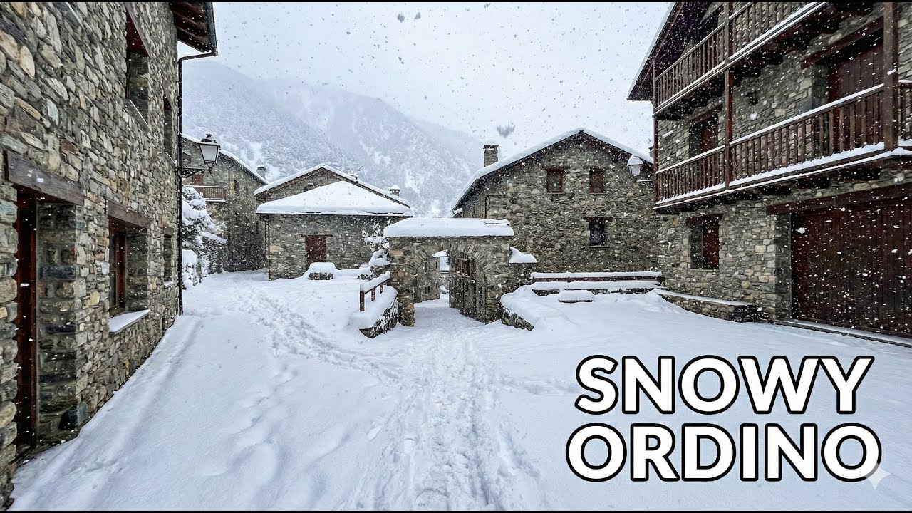 🇦🇩 Spectacular SNOWFALL in ORDINO: Walking through the most beautiful village in ANDORRA under snow
