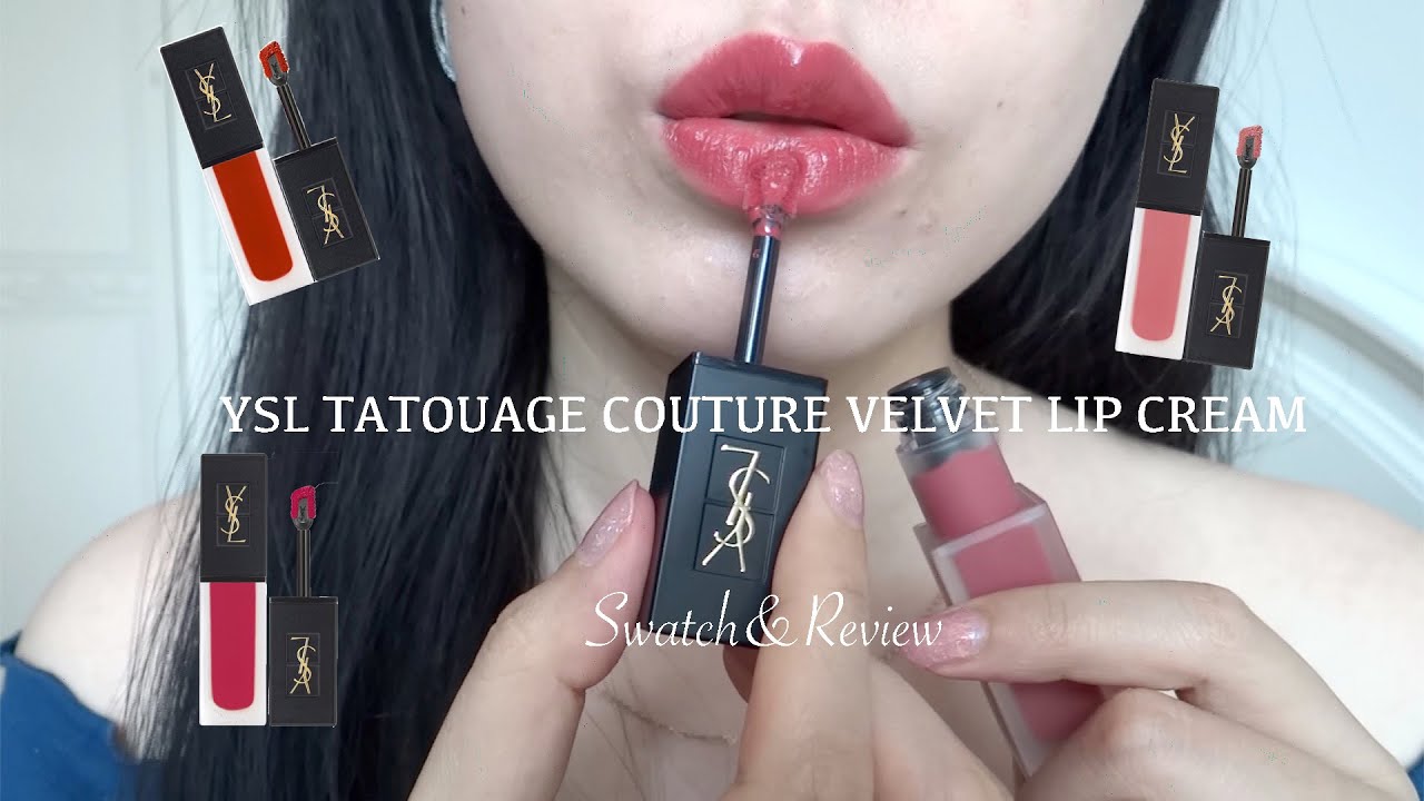 NEW! YSL TATOUAGE COUTURE VELVET LIP CREAM SWATCH&REVIEW|203,204,211,212,216
