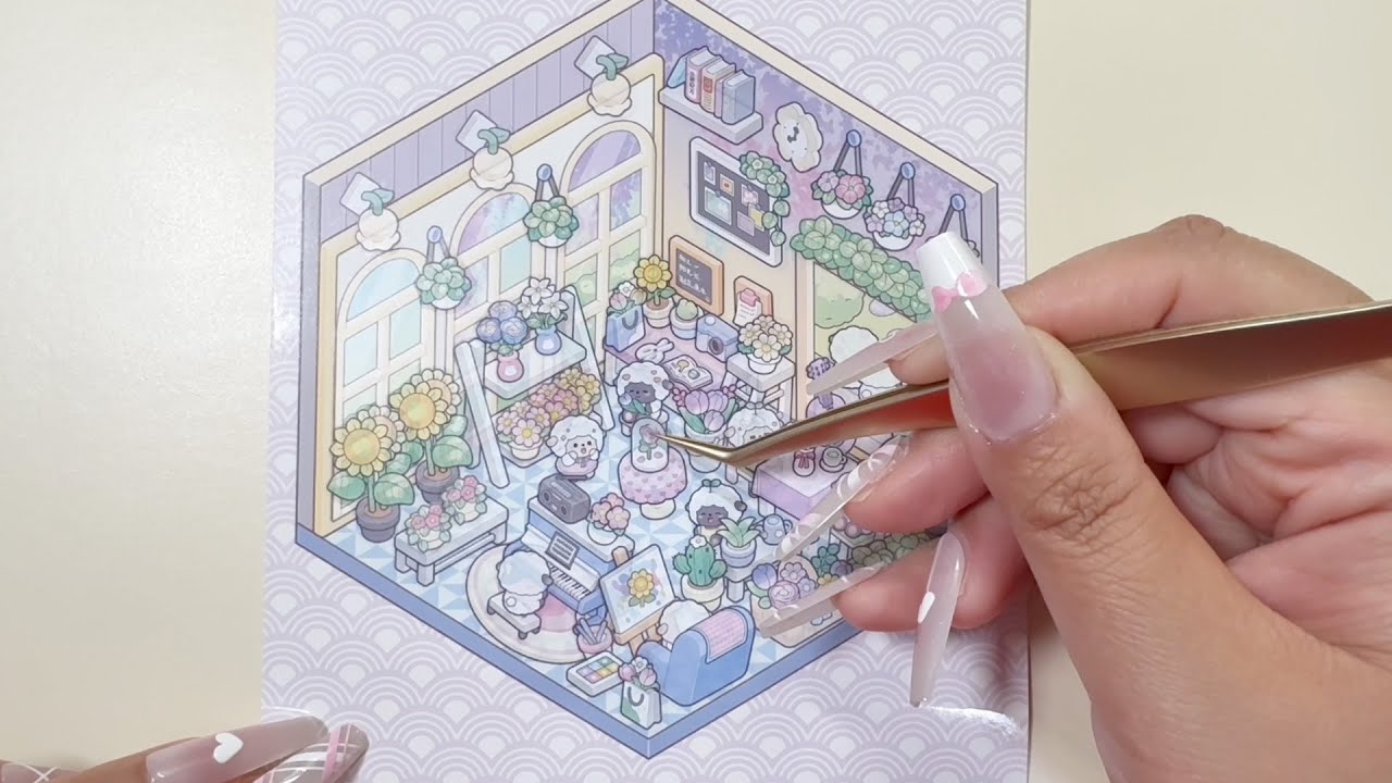 【ASMR】The sticker about a purple flower house.