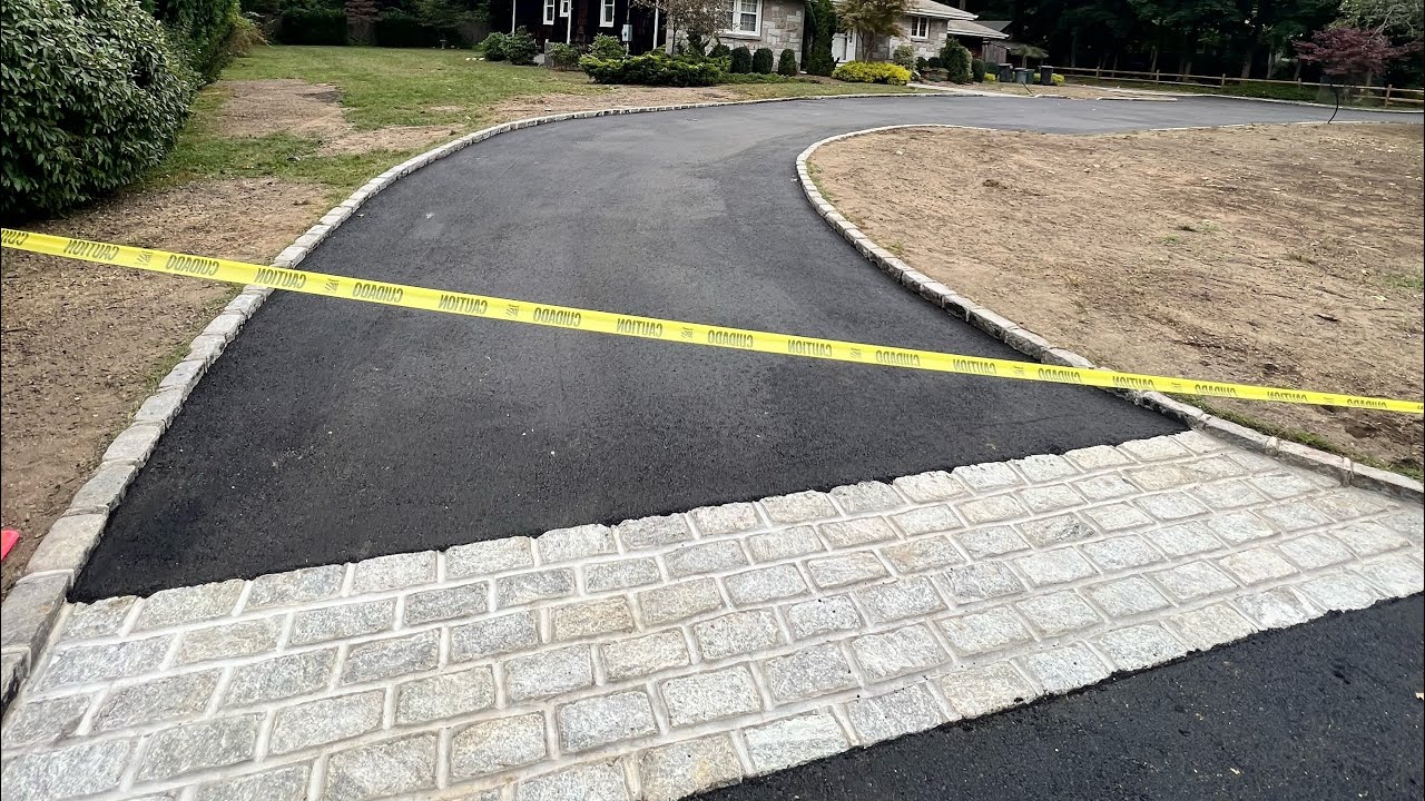 Installing Paver Patio Asphalt Driveway and Belgian Block Apron in Strongs Neck Long Island On Point