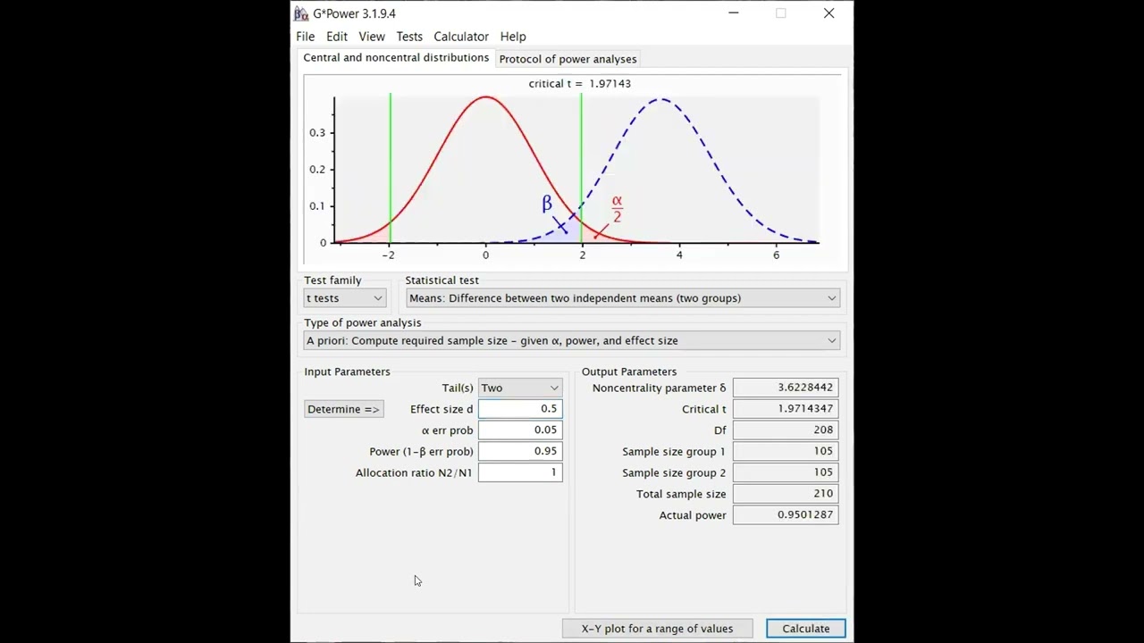 Calculate a priori sample size for a t-test