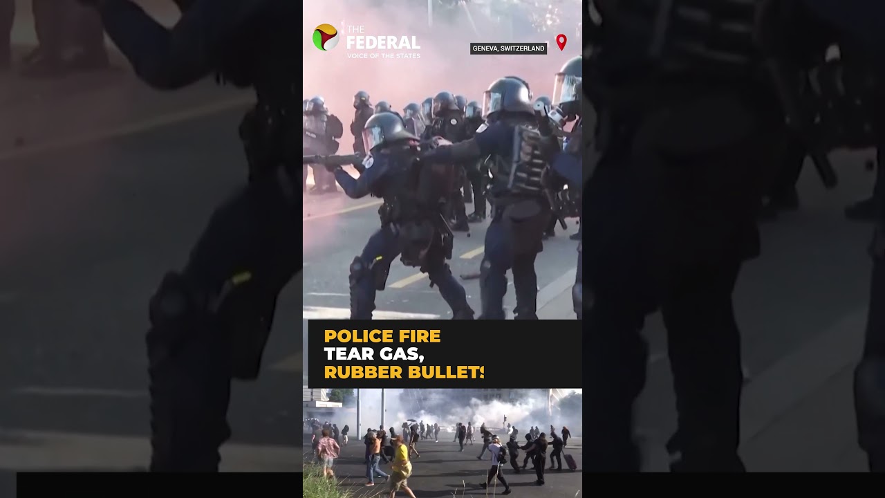 Anti-G7 protest turns violent in Geneva as police fire tear gas | #shorts
