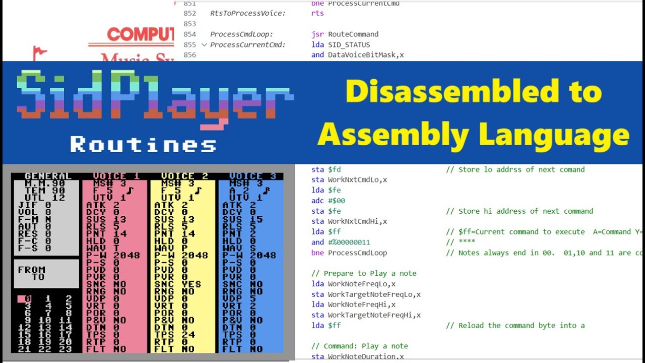 Расширенный Sidplayer от COMPUTE! для C64, дизассемблированный в исходный код на языке ассемблера...