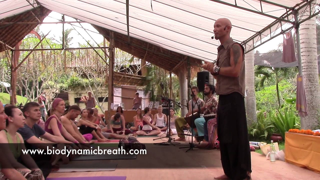 Giten Tonkov Guiding Chakra Loop Breath with Live Drumming at Bali. March 2014 Spirit Festival