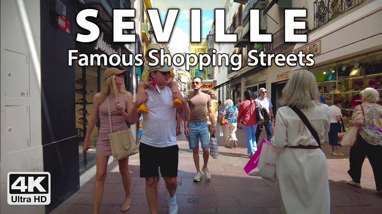 🍊Seville's Downtown Famous Shopping Streets 🛍️ 4K Virtual Walking Tour Spain