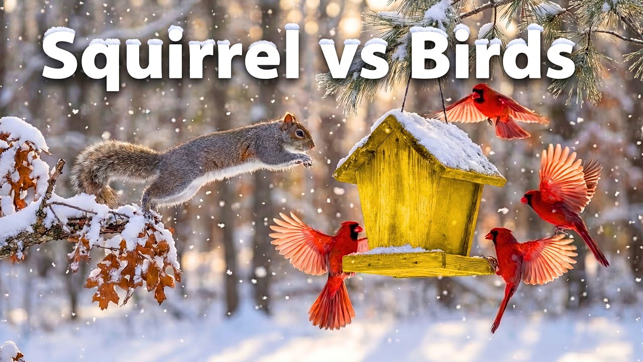 🔴 SNOWSTORM Bird Feeder 24/7 ❄️ Cardinals, Jays & Winter Calm Watch & Sleep