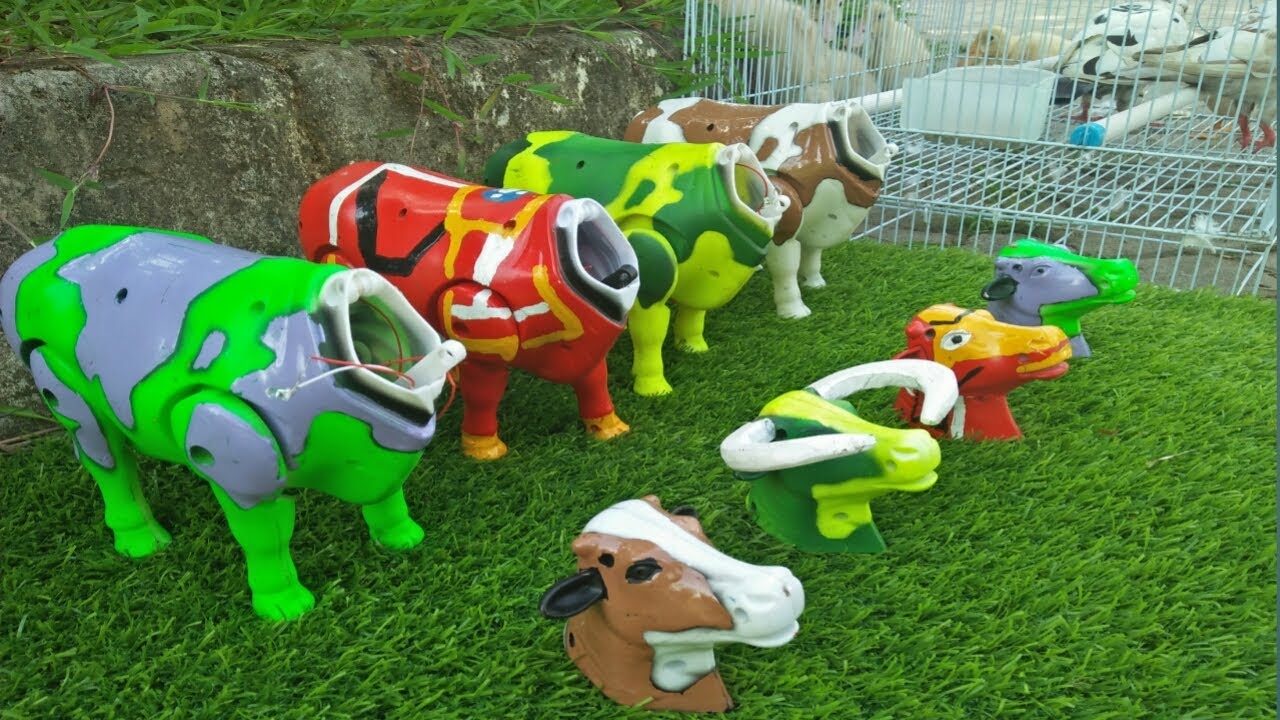 Mencari dan mencocokkan kepala sapi moo, sapi lucu, sapi warna warni, merakit sapi