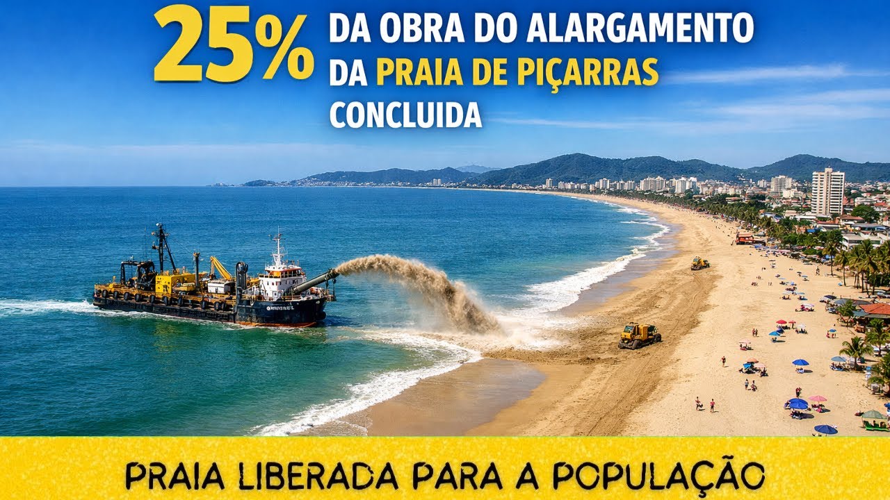 ALARGAMENTO DA FAIXA DE AREIA EM PIÇARRAS - 25% DAS OBRAS CONCLUIDAS E LIBERADA PARA A POPULAÇÃO