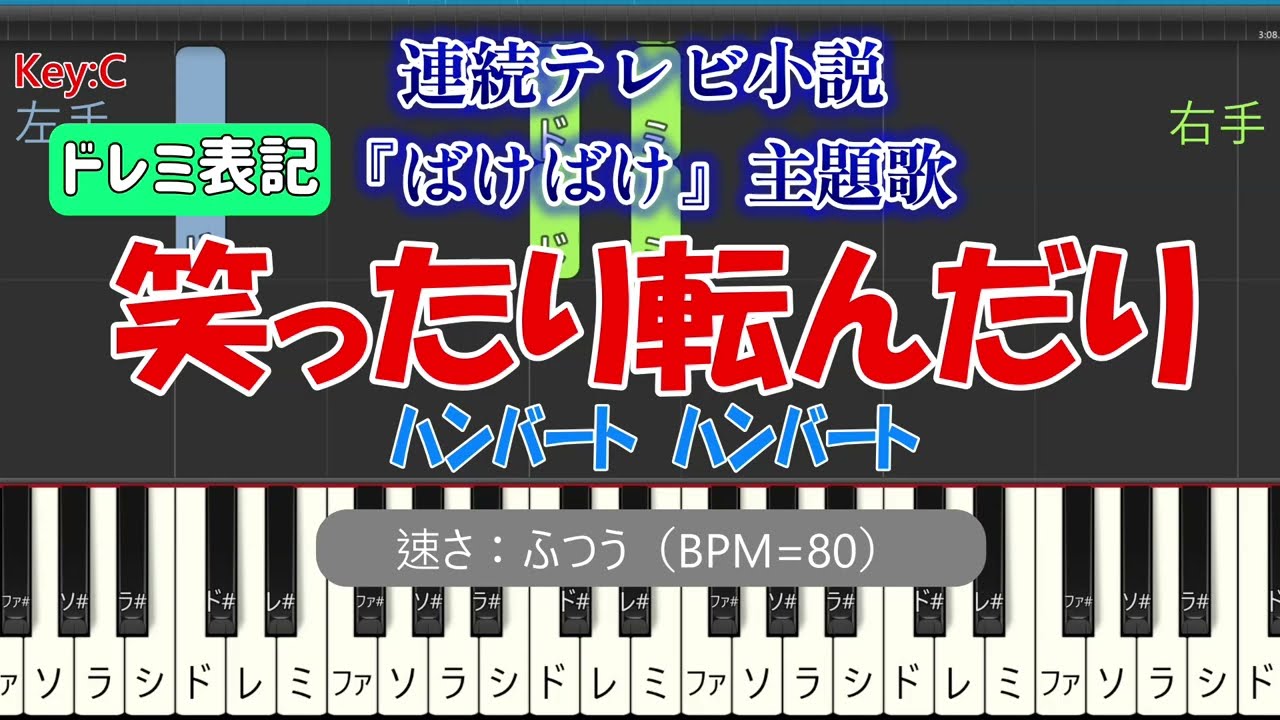 【ピアノ練習 ノーマルテンポ / ドレミ表記】笑ったり転んだり (連続テレビ小説『ばけばけ』主題歌)｜楽譜なし初心者向け (Synthesia BPM=80)