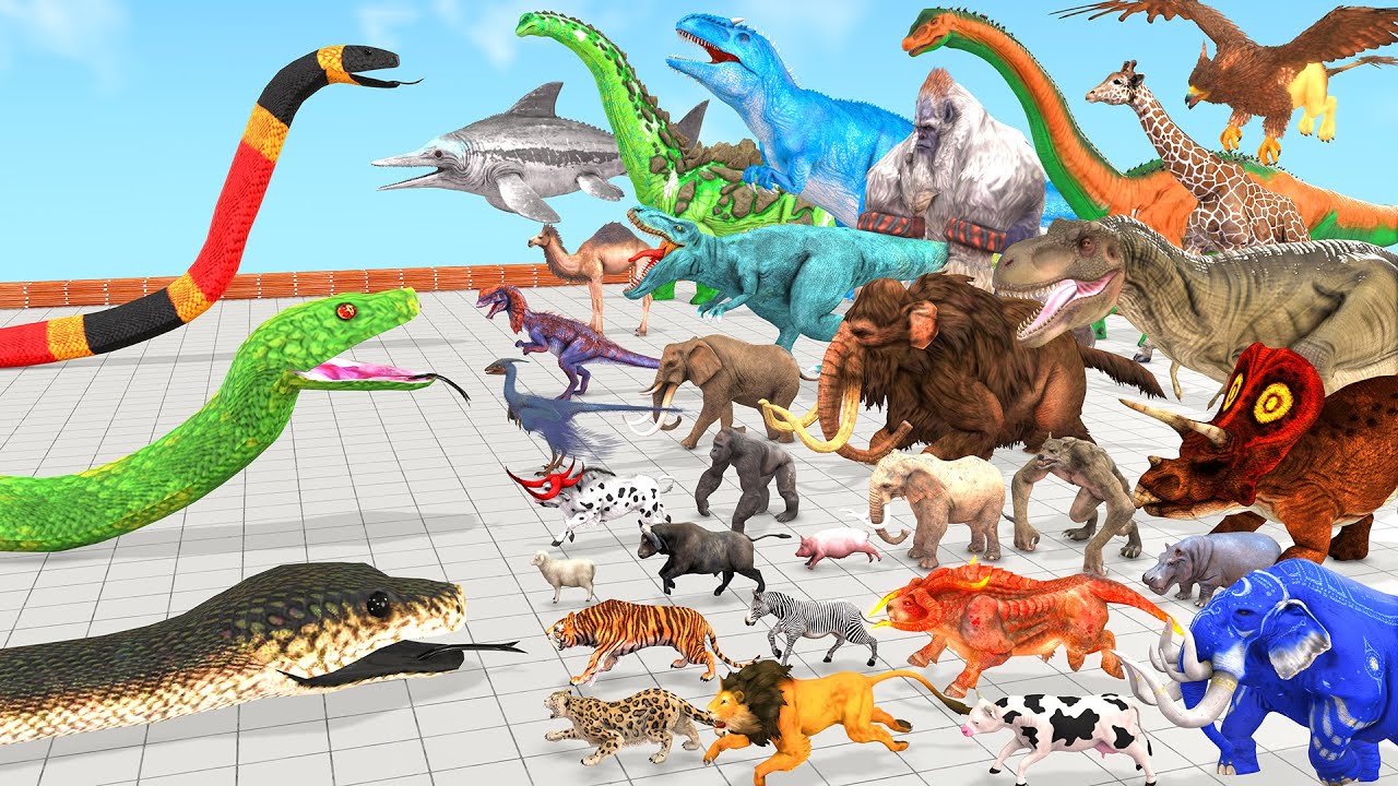 Reptiles Battle - Revolt of Giant Titanoboa vs Wild Animals Dinosaur Animal Revolt Battle Simulator