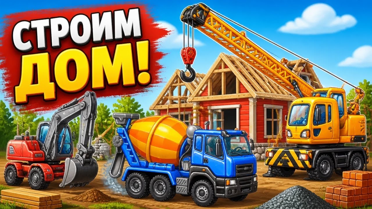 Строительная техника строит дом - Мультик игра про машинки для детей