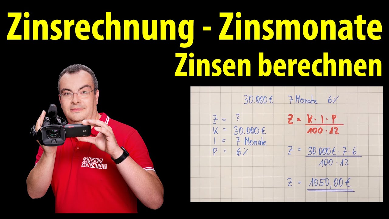 Zinsen berechnen - Zinsmonate angegeben - sechs &Uuml;bungen mit L&ouml;sungen | Zinsrechnung - Lehrerschmidt