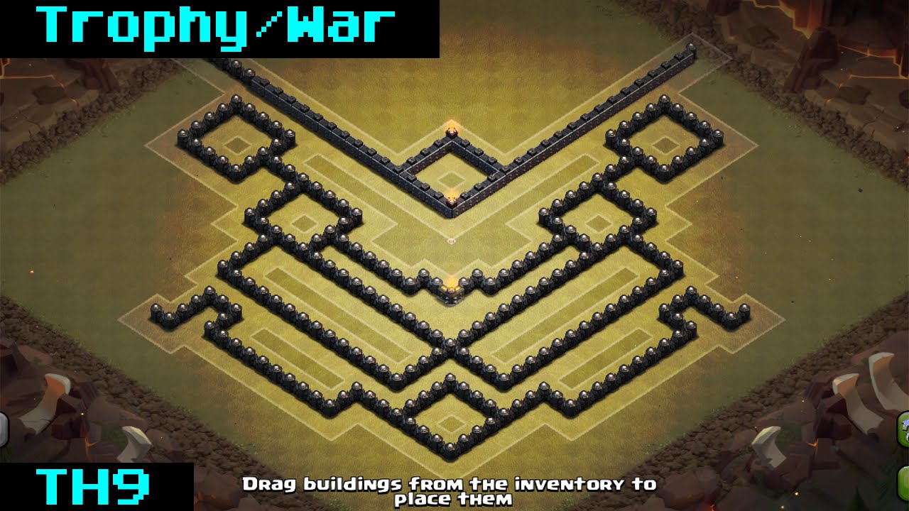 Clash Of Clans | BEST TH9 TROHPY/WAR BASE 2015 [Coreless]