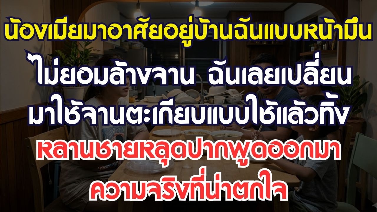 น้องเมียมาอยู่บ้านไม่ยอมล้างจาน เลยใช้จานใช้แล้วทิ้ง แต่หลานดันหลุดปาก
