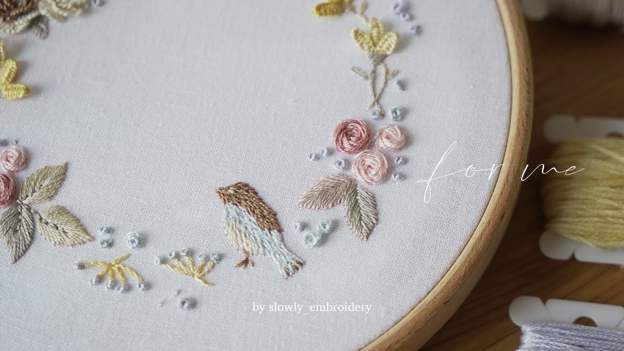 프랑스자수 | for me 🕊 편안한영상 | 기초스티치 | 자수도안 | 바느질 힐링 ASMR | Flower Hand Embroidery