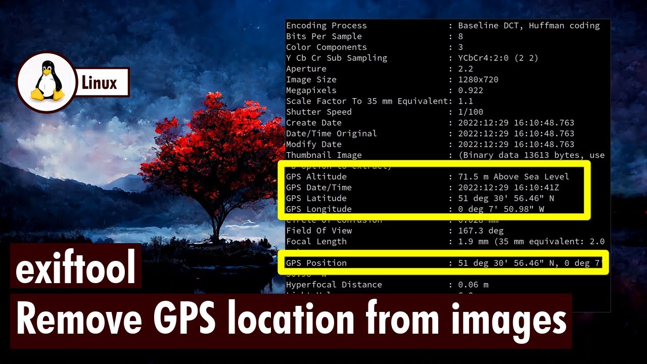 Remove GPS location from images using exiftool