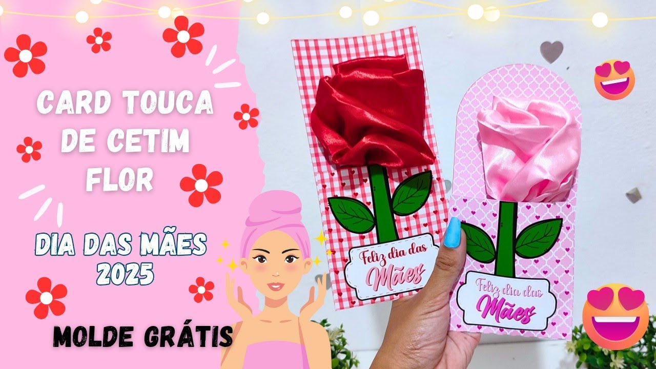 Molde grátis Card pra touca de cetim flor 🌹 Dia das Mães 🌷