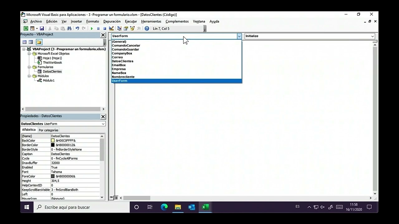 Excel Office 365 Programar un formulario