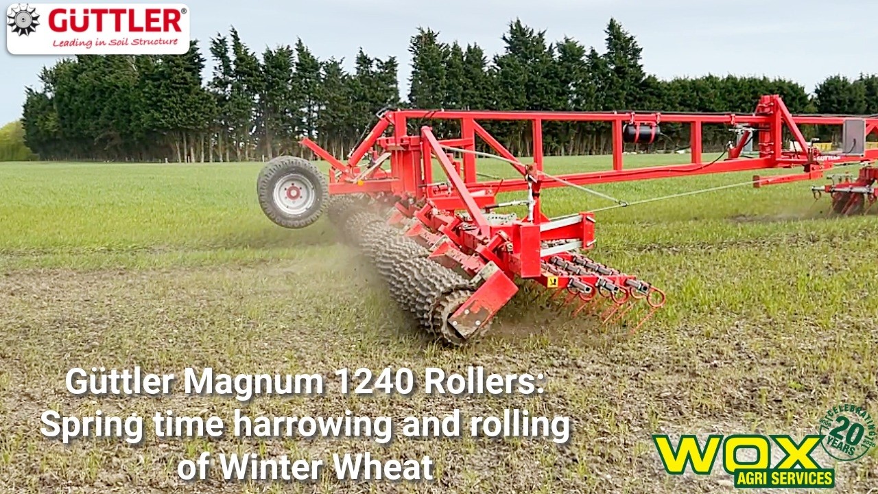 Güttler Magnum 1240 Rollers: Spring time harrowing and rolling of Winter Wheat | Wox Agri Services