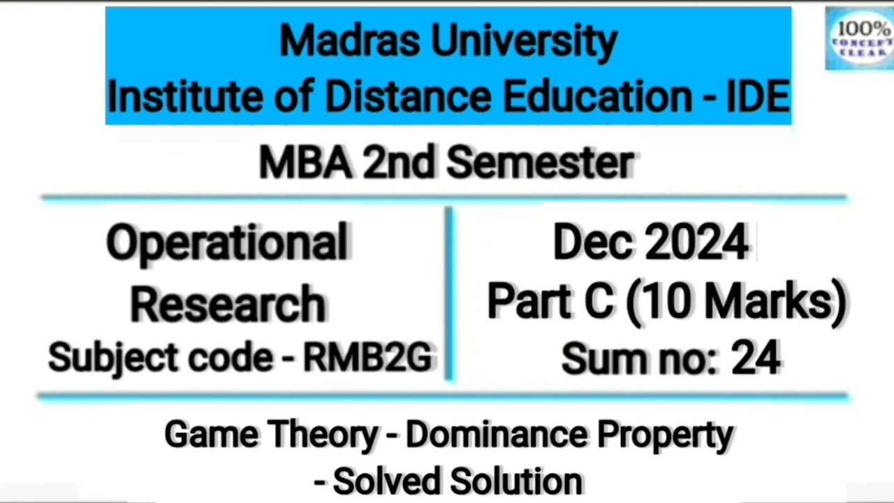 Madras University IDE | MBA 2nd Sem | Dec 2024 - 10 Marks - Sum no.24 | Operational Research | Tamil