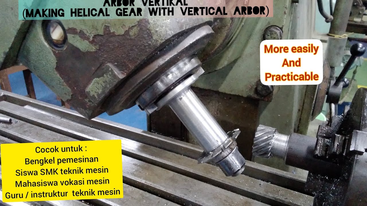 Membuat gigi helik dengan arbor vertikal / making helical gear with vertical arbor